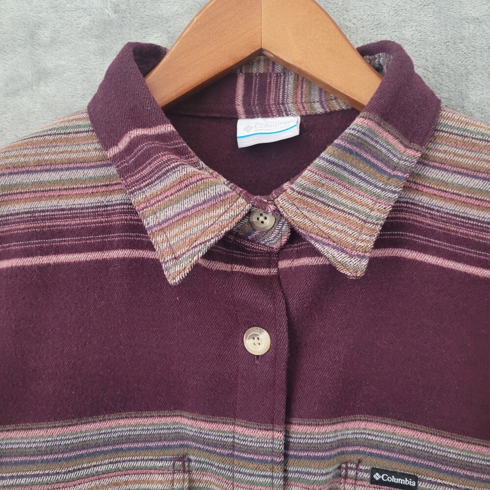 Columbia Calico Basin Women's XXL Burgundy Stripe Shirt Jacket Shacket READ - Picture 3 of 13
